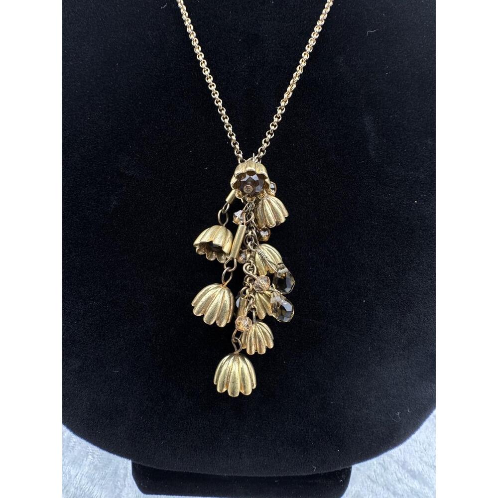 Loft Gold Tone Dark‎ Faceted Glass Bead Dangle Floral Necklace Boho Chic - Picture 8 of 9